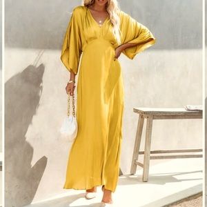 Vici Samara Silky Chartreuse Dolman Tie Back Maxi Dress